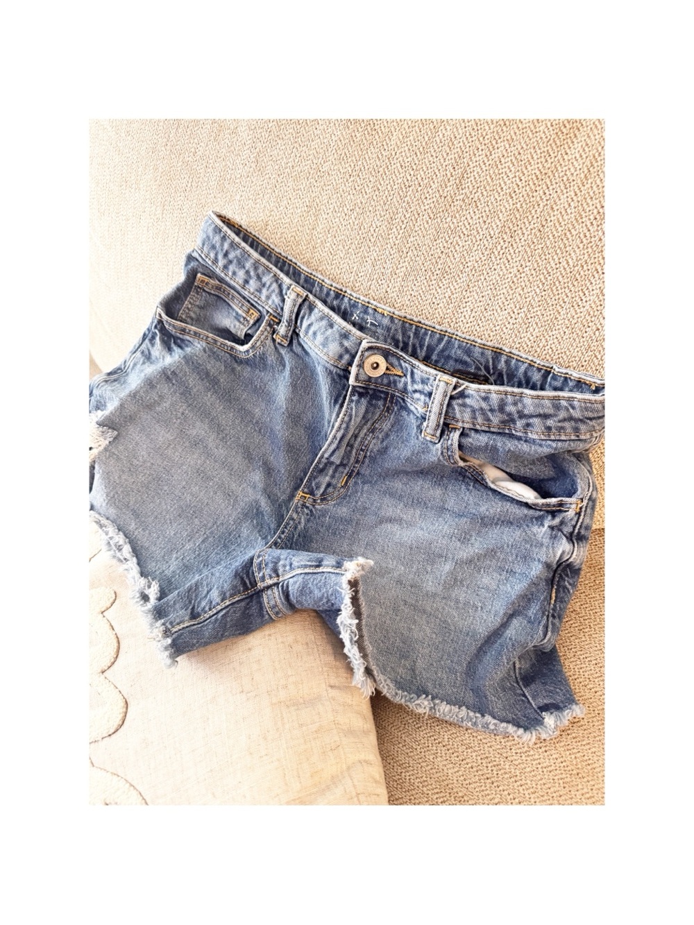 Kids  Classic High-Waist Blue Denim Cutoff Shorts